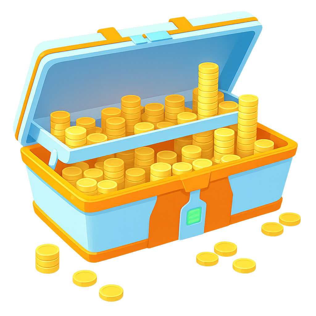 Open treasure chest filled with yellow coins
