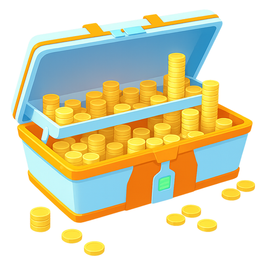 Open treasure chest filled with yellow coins